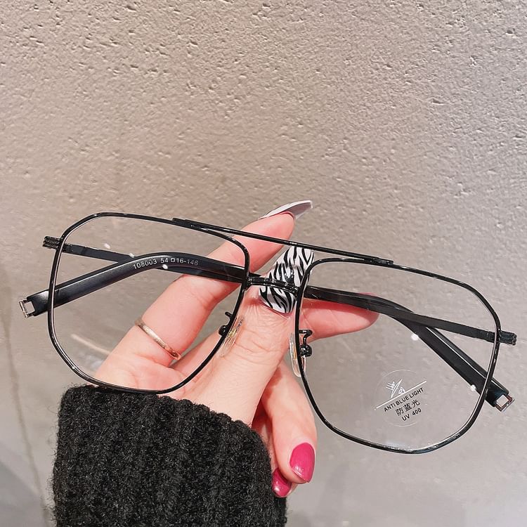 Metal Frame Glasses Light Blue Square Blocking