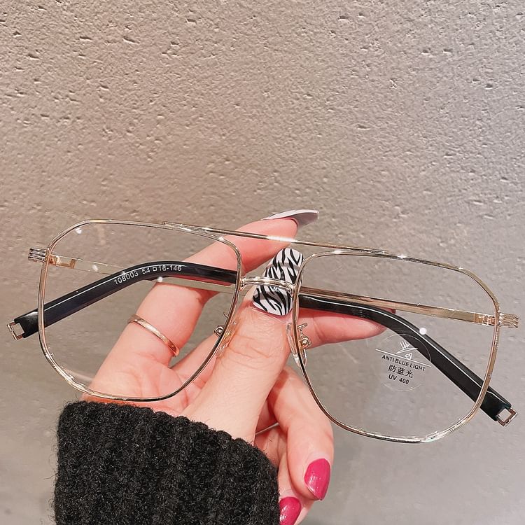 Metal Frame Glasses Light Blue Square Blocking