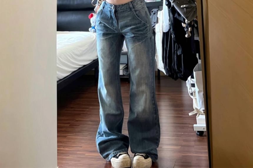 Mid Waist Washed Wide Leg Jeans