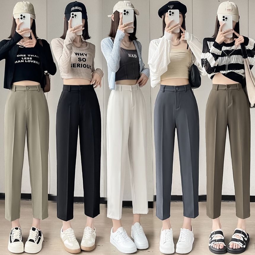 High Waist Plain Cropped Tapered Suit Pants