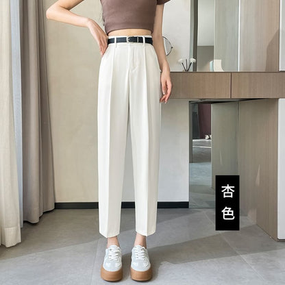 High Waist Plain Cropped Straight Leg Suit Pants