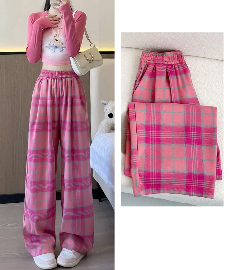 Plaid High Waist Wide Leg Pants