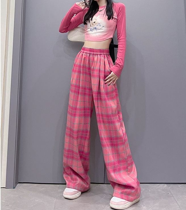 Plaid High Waist Wide Leg Pants