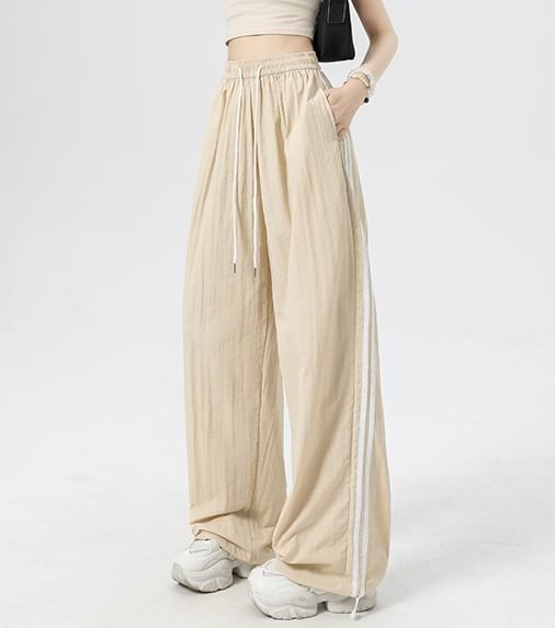 Stripe High Rise Drawstring Wide Leg Sweatpants