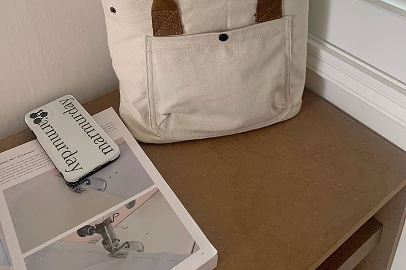 Contrast Bag Strap Tote Canvas