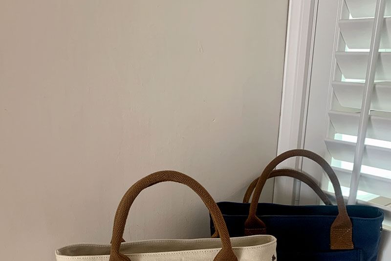 Contrast Bag Strap Tote Canvas