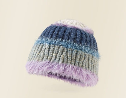 Fringed Color Block Knit Beanie