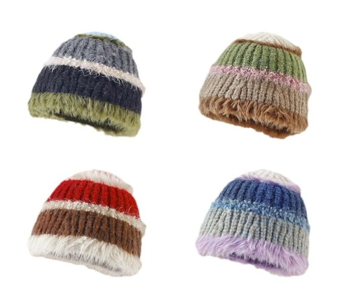 Fringed Color Block Knit Beanie