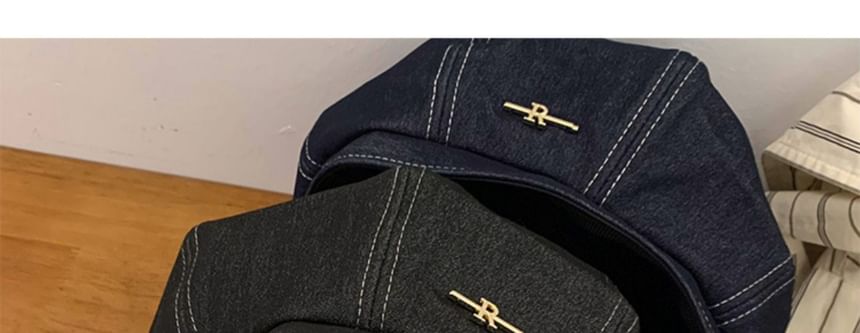 Lettering Denim Beret Hat