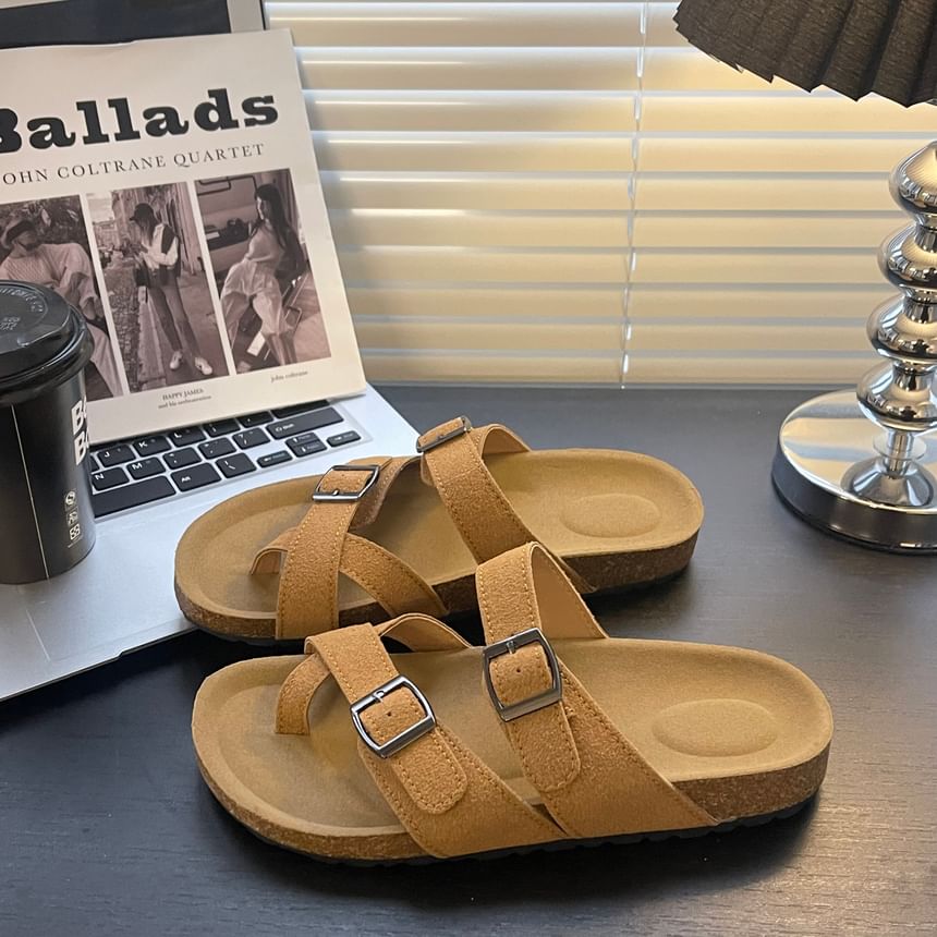 Platform Buckled Toe Loop Slide Sandals