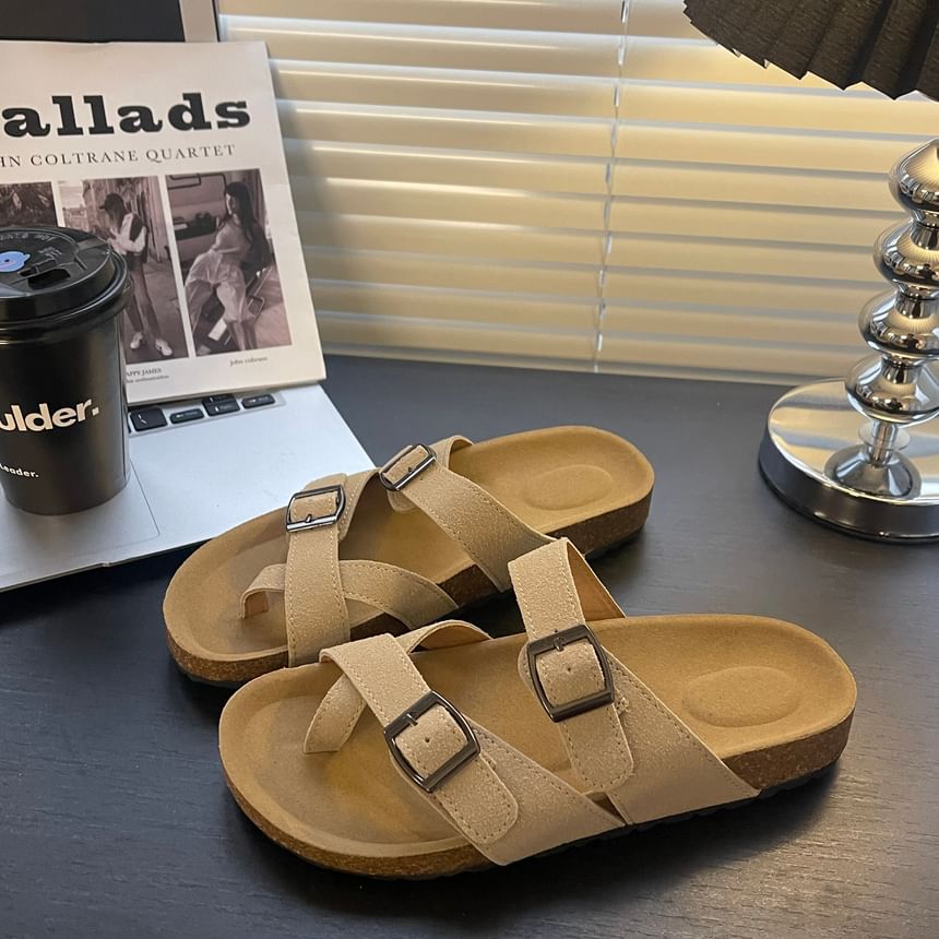 Platform Buckled Toe Loop Slide Sandals