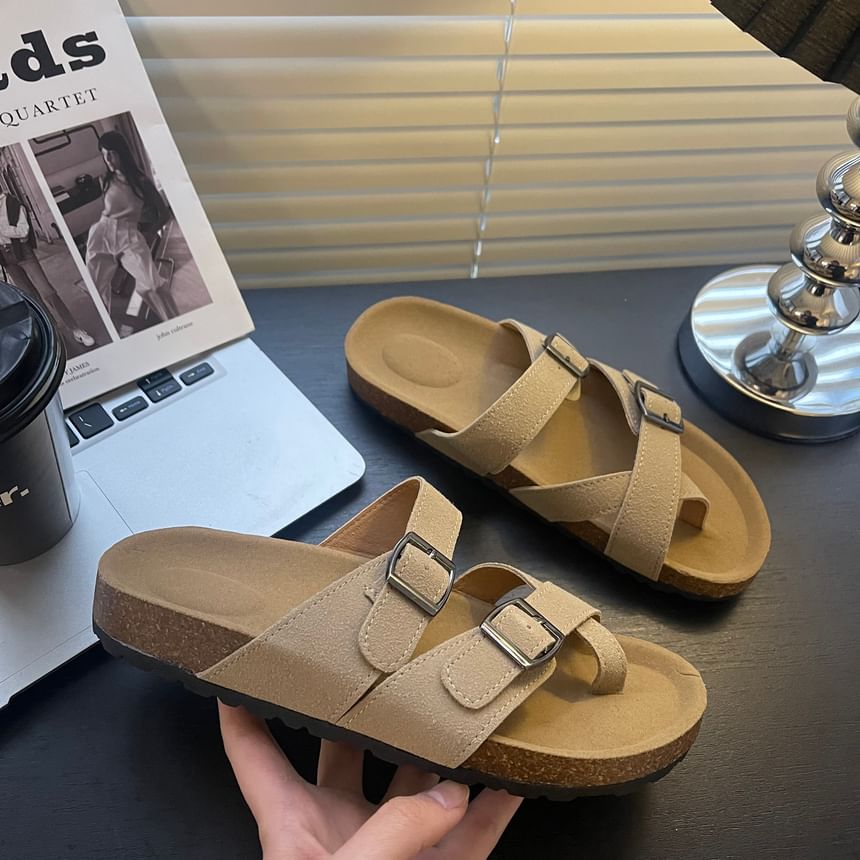 Platform Buckled Toe Loop Slide Sandals