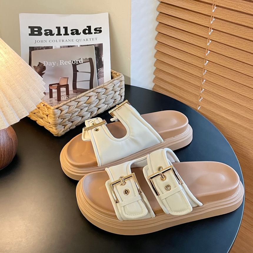 Platform Buckled Slide Sandals