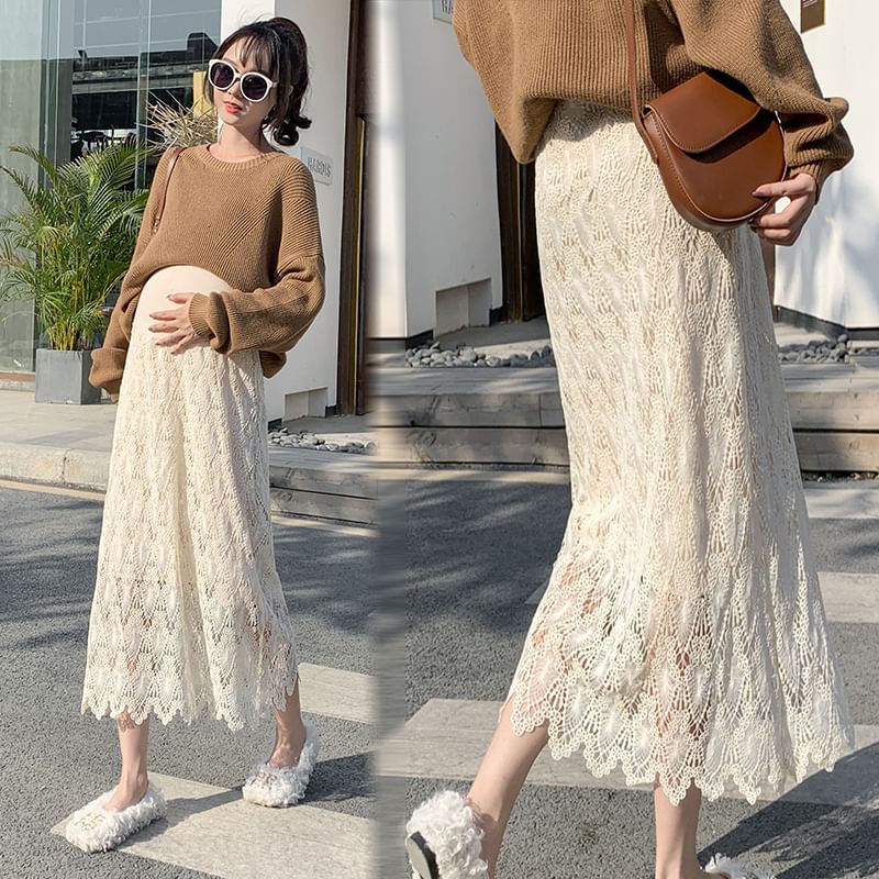 Maternity High Rise Lace Midi Straight Skirt