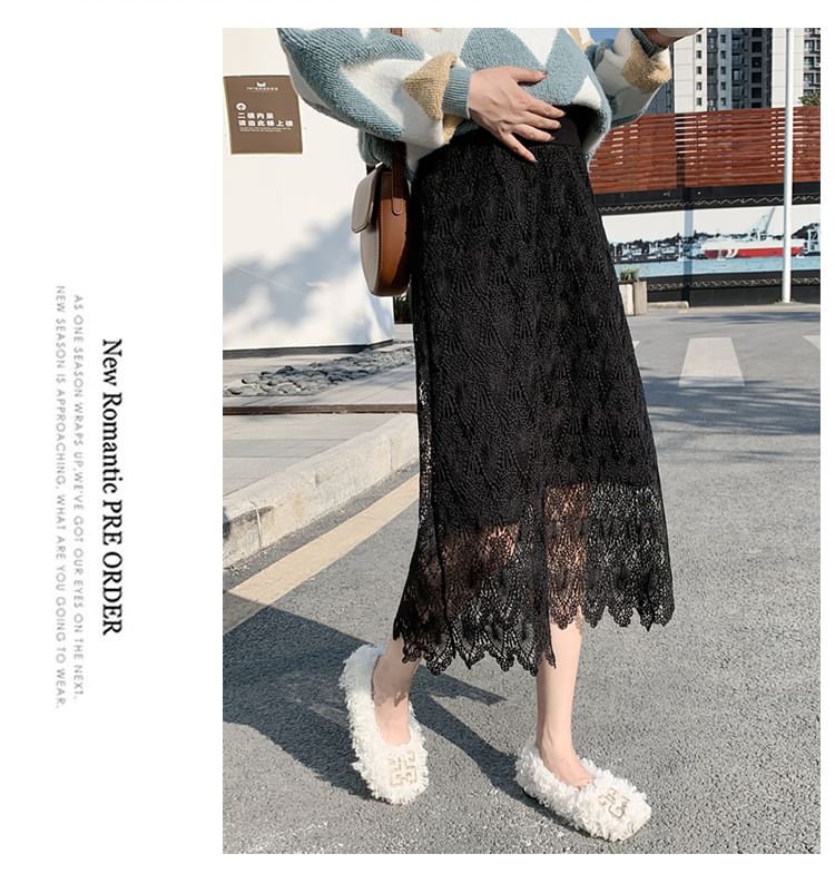 Maternity High Rise Lace Midi Straight Skirt