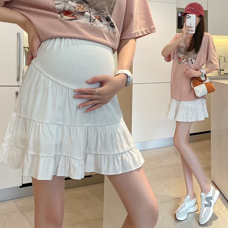 Maternity High Rise Solid Mini Flared Skirt