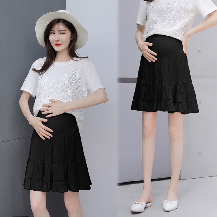 Maternity High Rise Solid Mini Flared Skirt