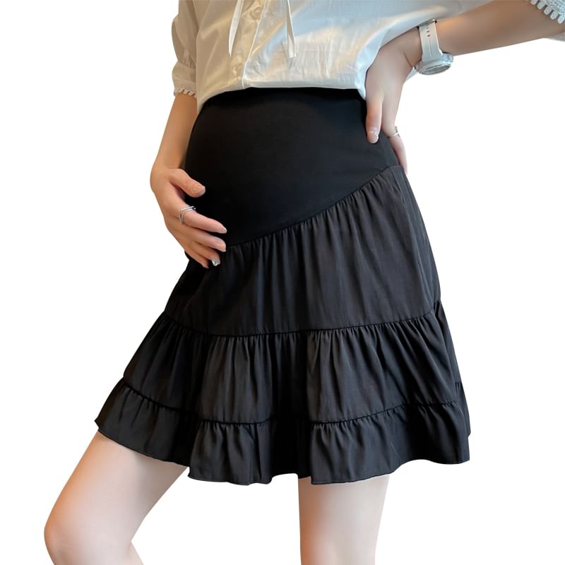 Maternity High Rise Solid Mini Flared Skirt