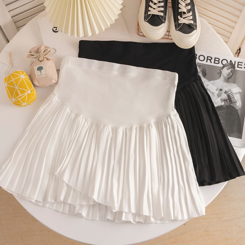 Maternity High Waist Pleated Mini Flared Skirt
