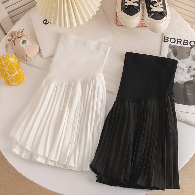 Maternity High Waist Pleated Mini Flared Skirt