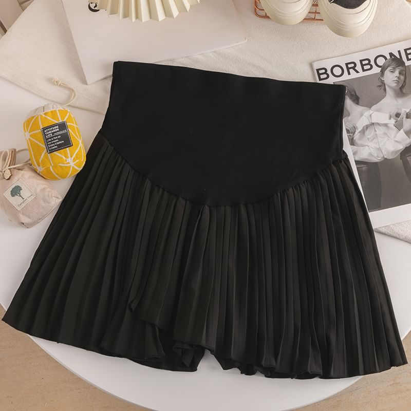 Maternity High Waist Pleated Mini Flared Skirt