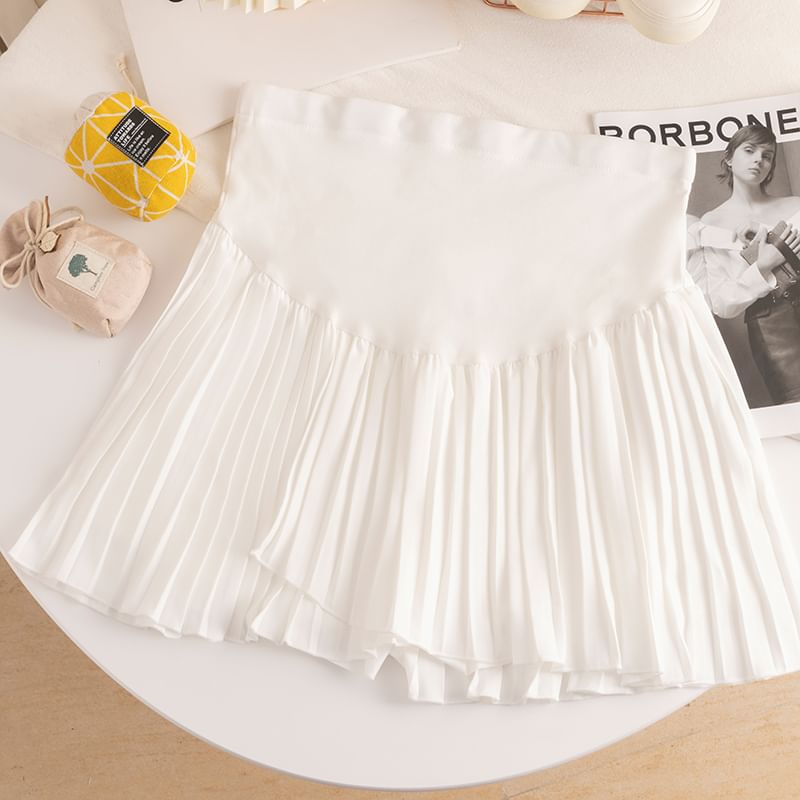 Maternity High Waist Pleated Mini Flared Skirt