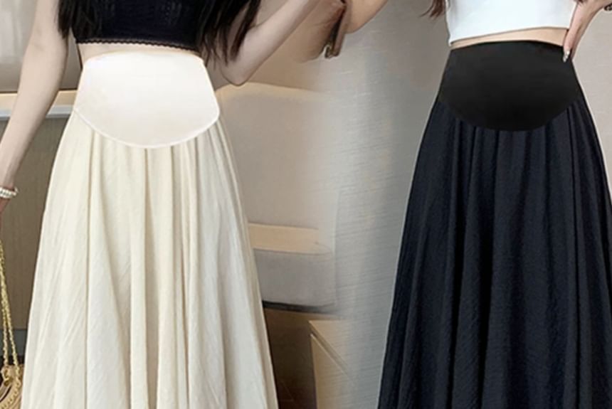 Maternity High Waist Solid Midi Flared Skirt