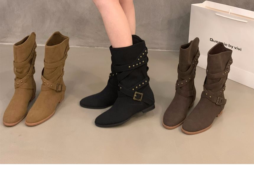 Plain Buckled Mid-Calf Boots