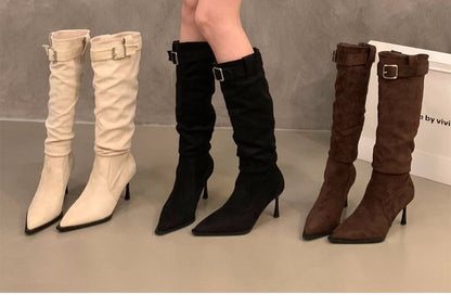 High Heel Plain Pointy Tall Boots