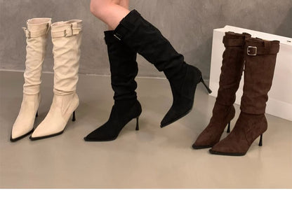 High Heel Plain Pointy Tall Boots