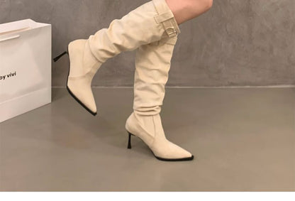 High Heel Plain Pointy Tall Boots