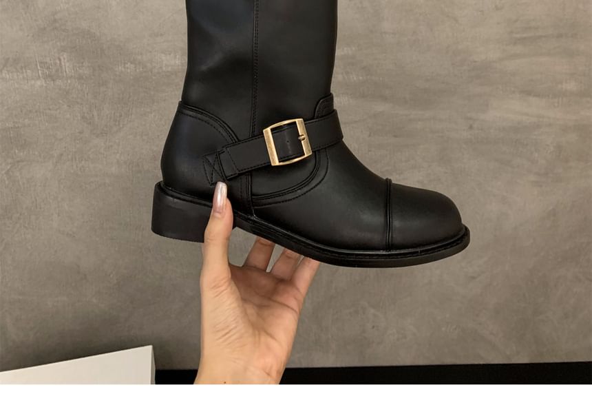 Plain Buckled Mid-Calf Boots