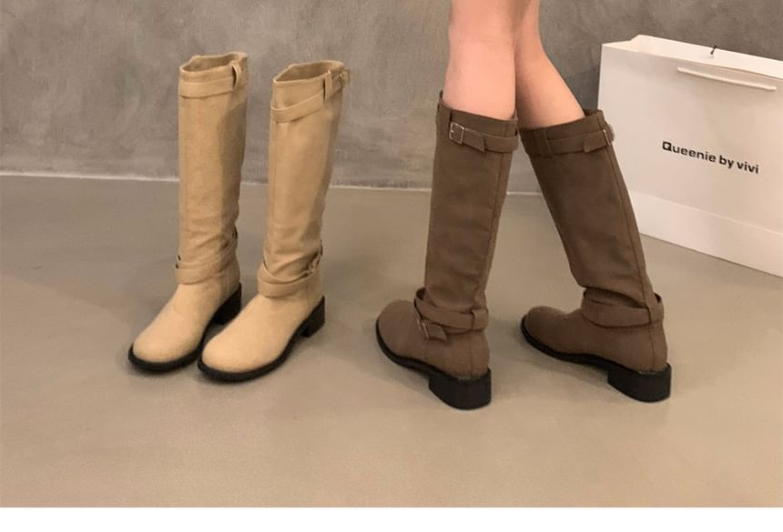 Plain Buckled Tall Boots