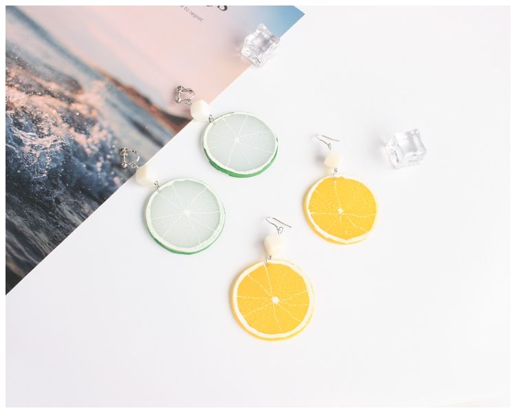 On Slice Drop Earring Clip / Lemon