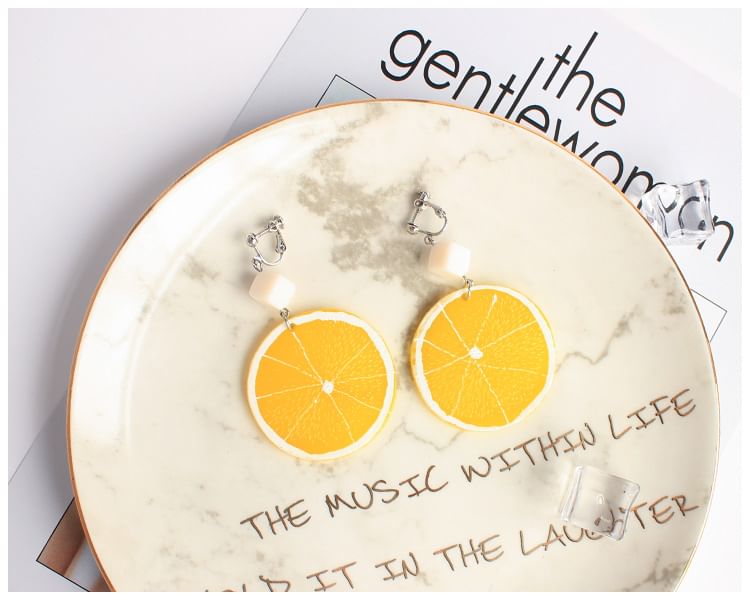 On Slice Drop Earring Clip / Lemon