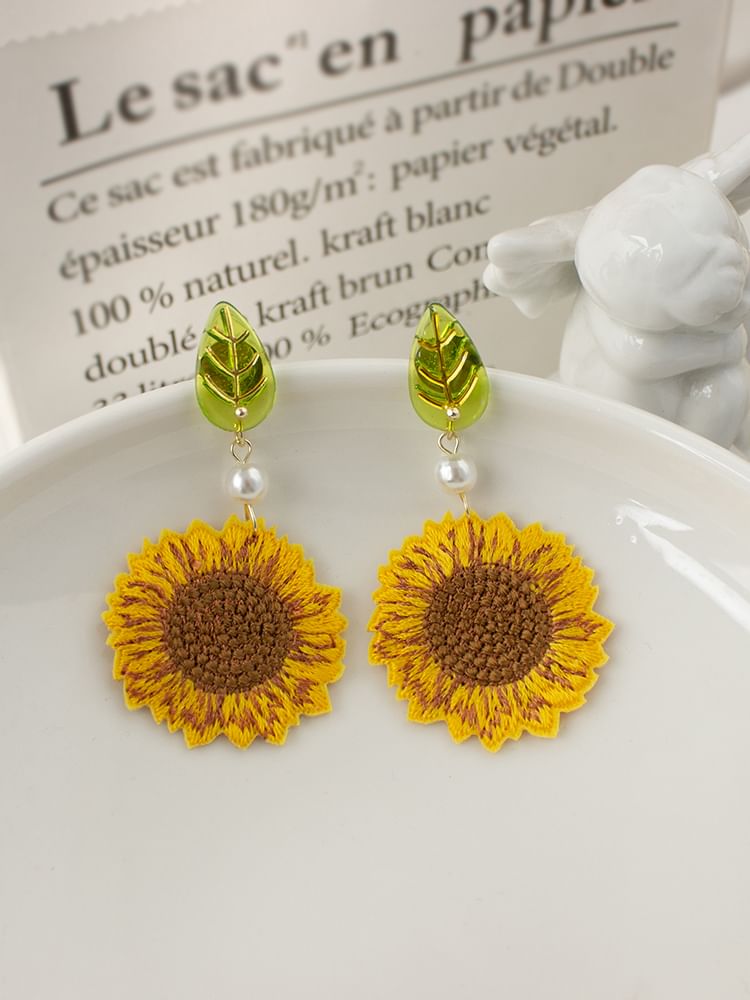 Drop Earring Crochet Sunflower / Clip-On