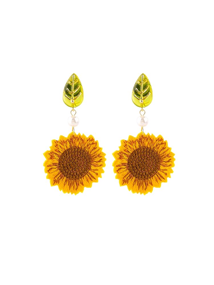 Drop Earring Crochet Sunflower / Clip-On