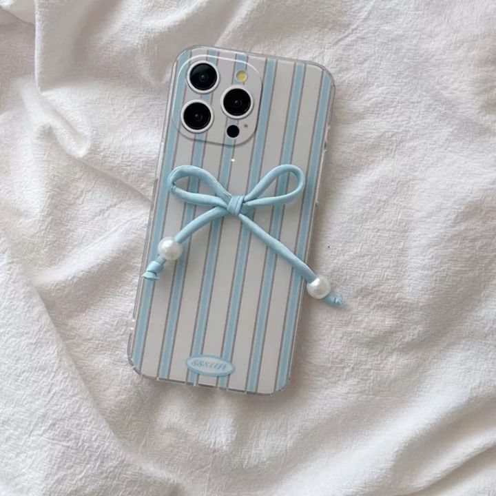 Faux Pearl Phone / Bow Case Set Adhesive Decoration Striped