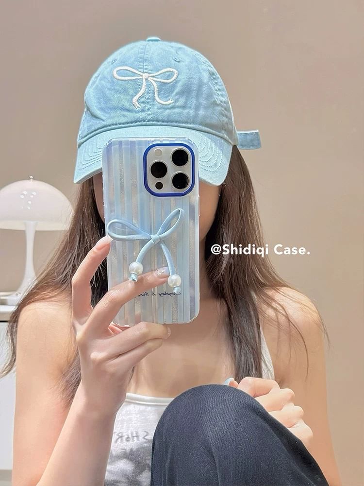 Faux Pearl Phone / Bow Case Set Adhesive Decoration Striped