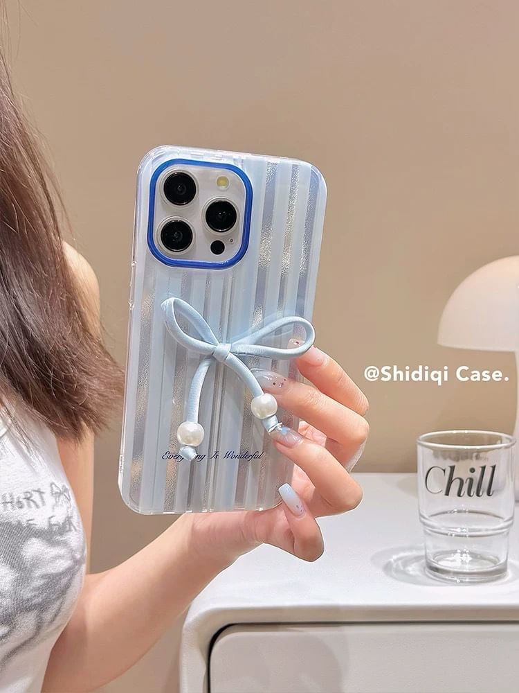 Faux Pearl Phone / Bow Case Set Adhesive Decoration Striped