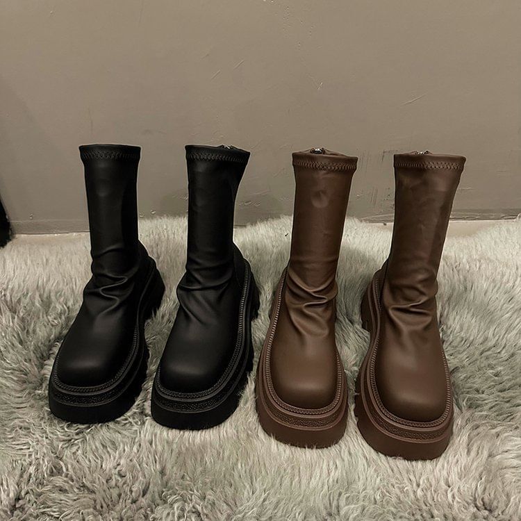 Short Sock Platform Boots Plain