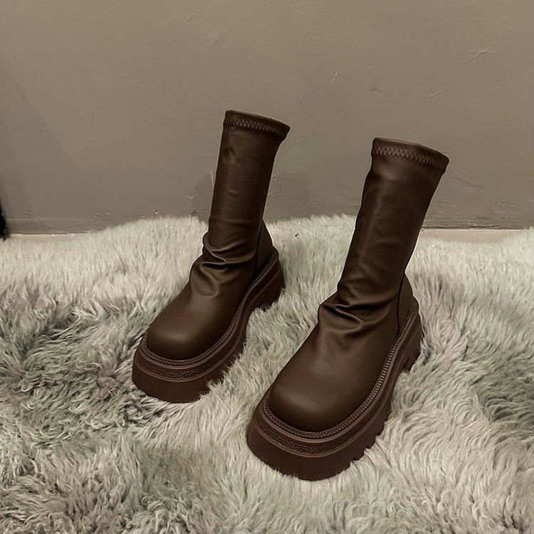 Short Sock Platform Boots Plain