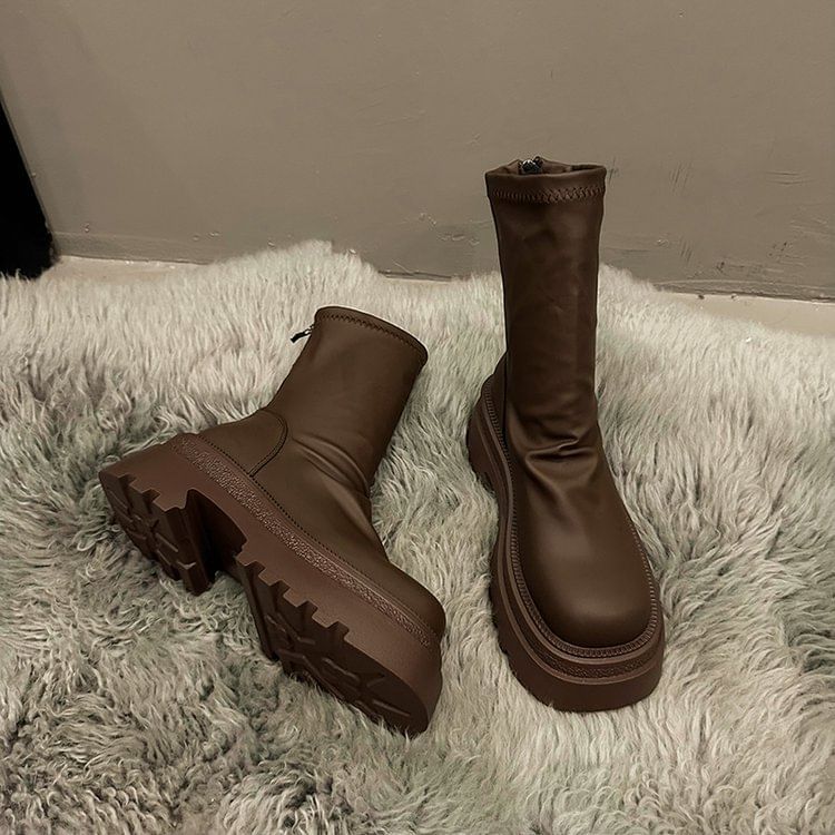 Short Sock Platform Boots Plain