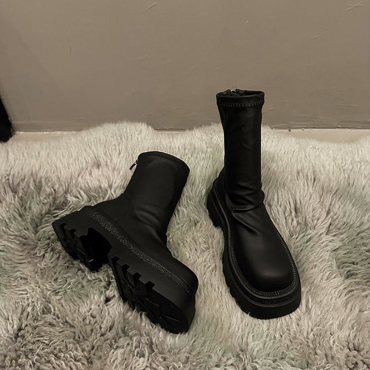 Short Sock Platform Boots Plain