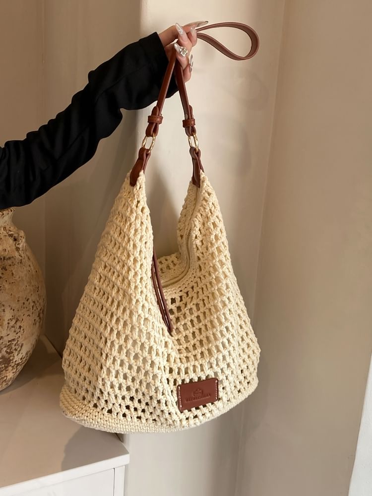 Applique Woven Tote Bag