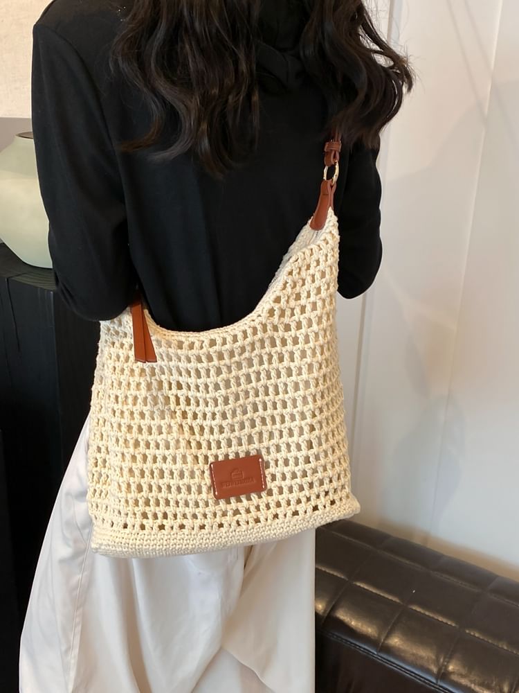 Applique Woven Tote Bag