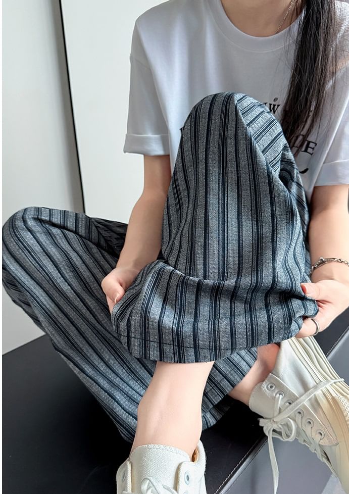 Stripe High Rise Drawstring Wide Leg Pants