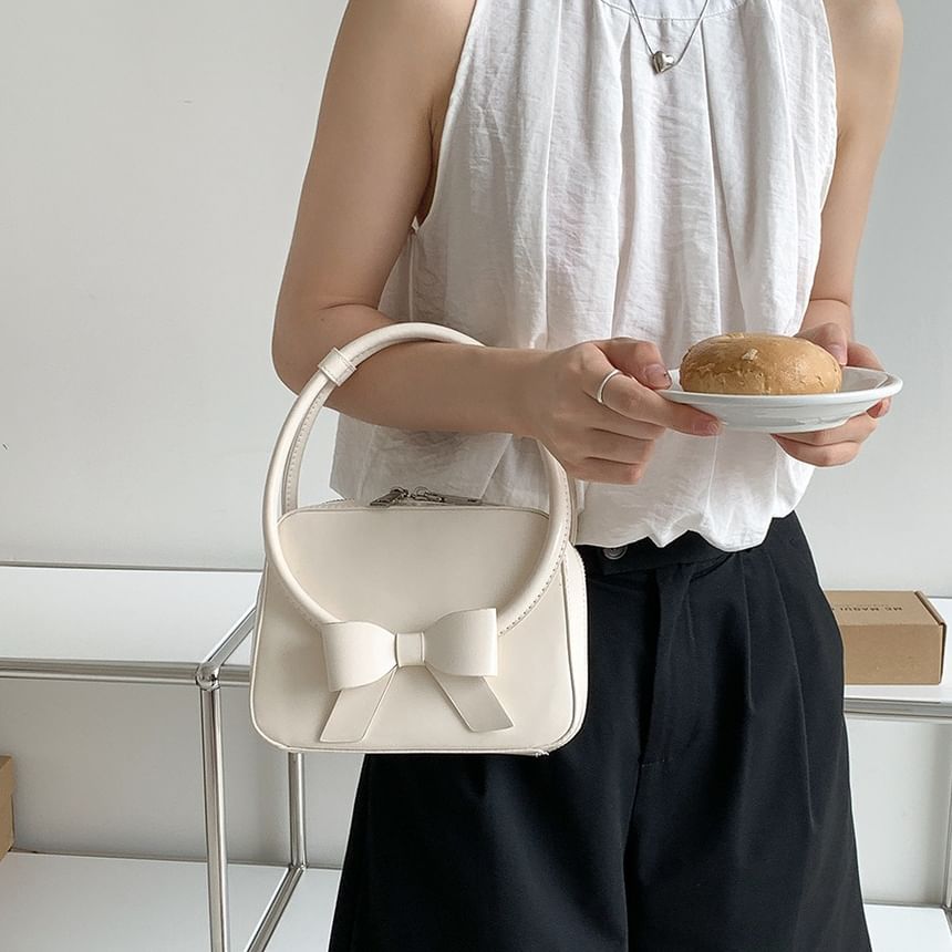 Accent Faux Handbag Leather Bow Plain