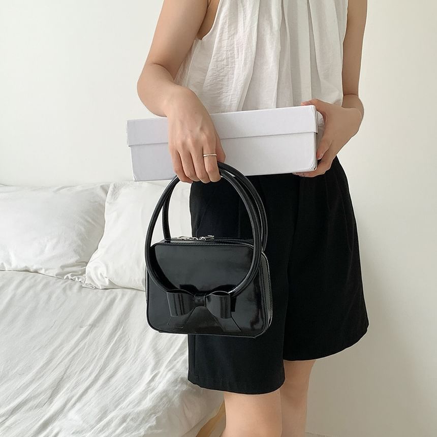 Accent Faux Handbag Leather Bow Plain