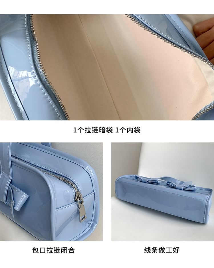 Leather Bag Shoulder Patent Bow Accent Plain